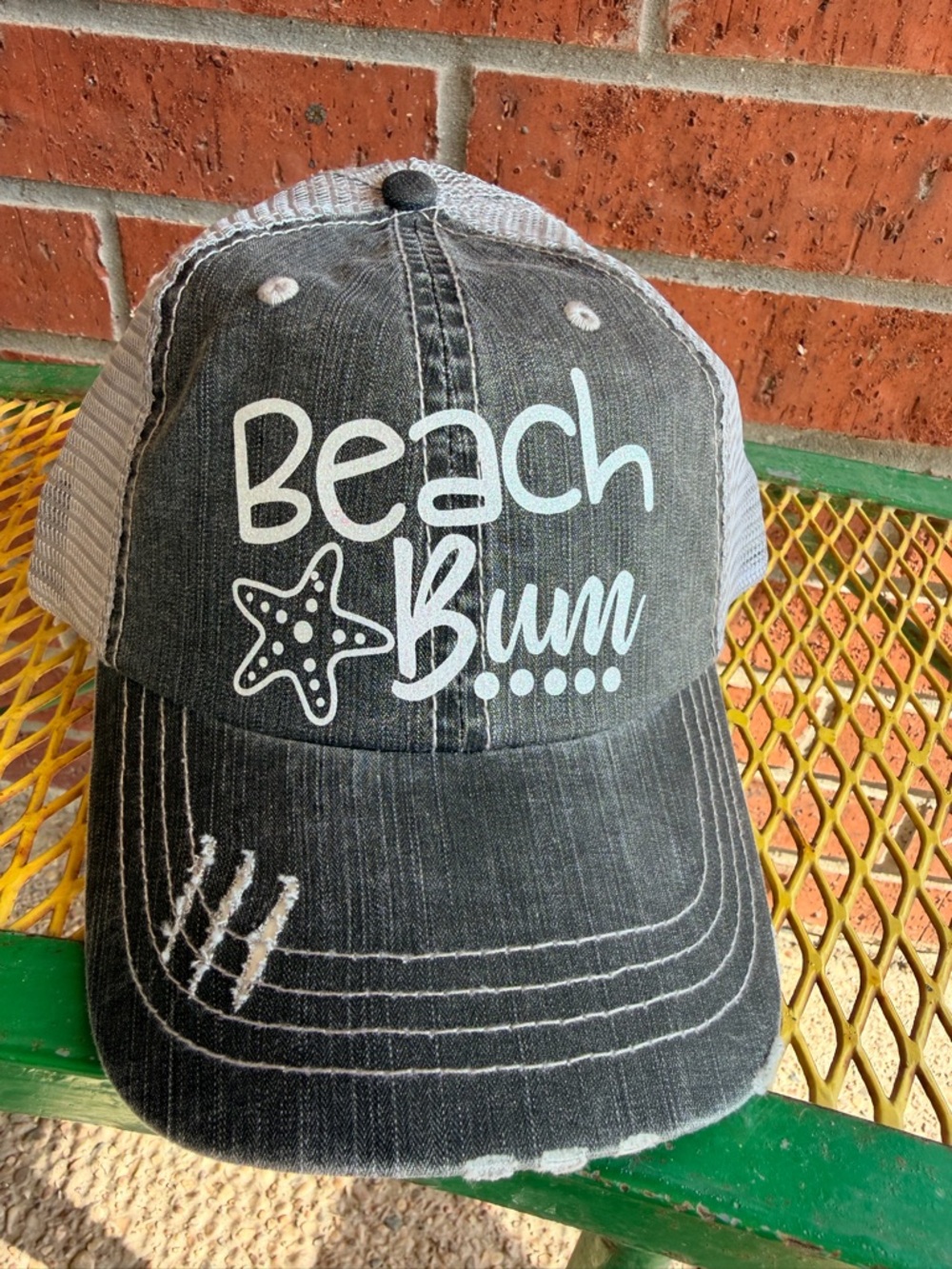 Beach Bum Distressed Mesh-Back Hat - Black & White
